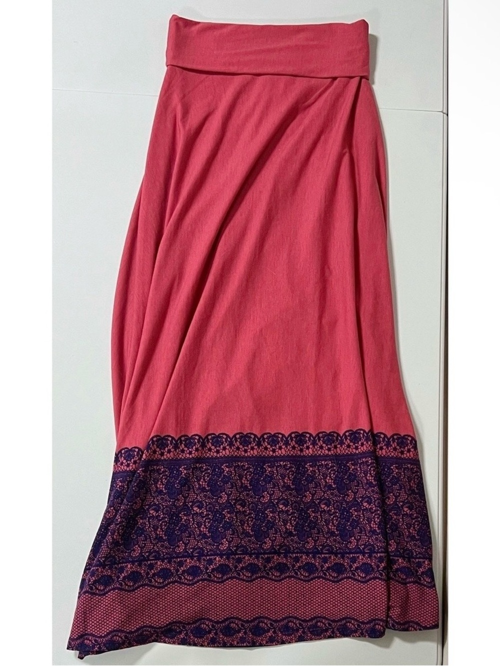 Lularoe Pink Purple Lace Print Y2K Foldover Maxi Skirt Bottoms Size XXS 💜🩷✨